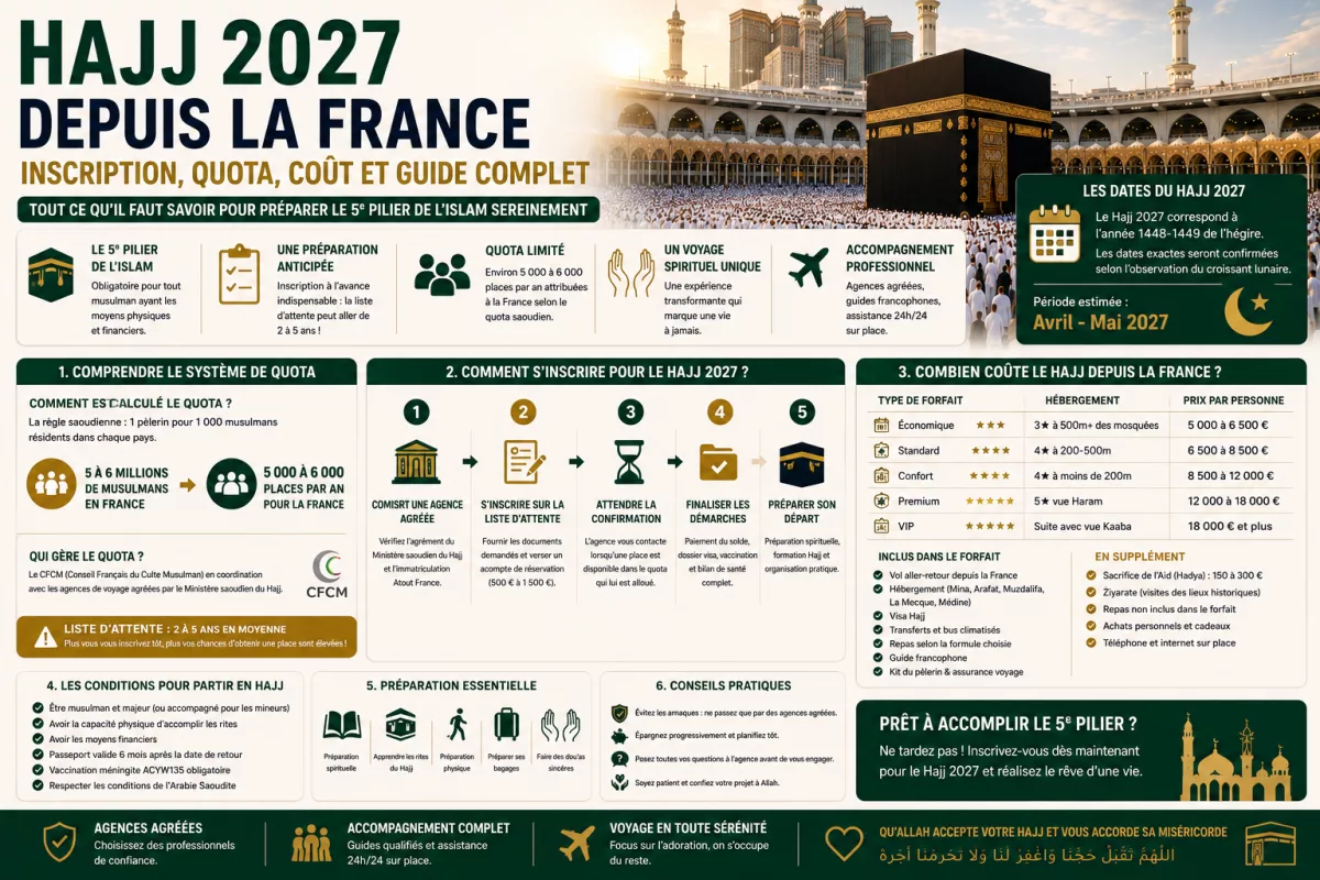 Hajj 2027 depuis la France : Inscription, Quota, Coût et Guide Complet